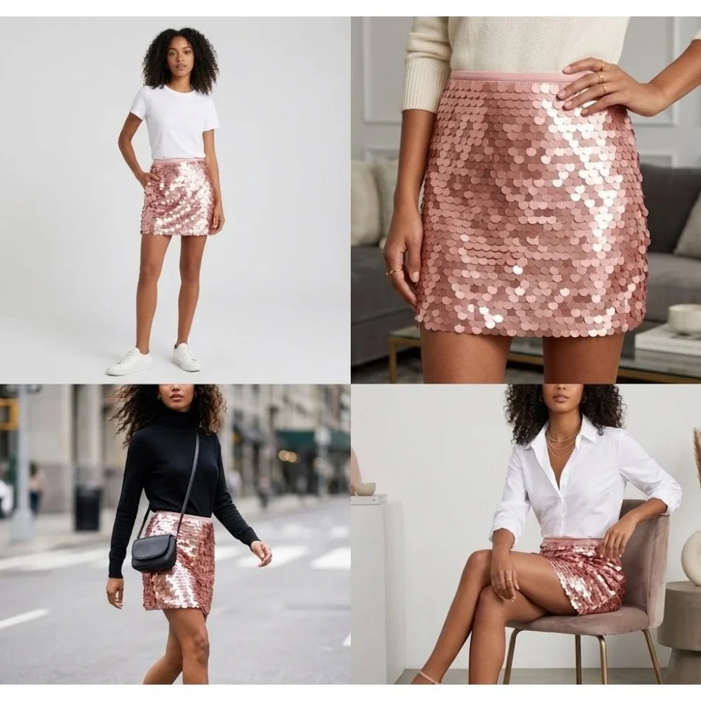 NWT 1.State A-line Mini Skirt Womens XL Metallic Pink Sequin Paillette Lined - Picture 1 of 11
